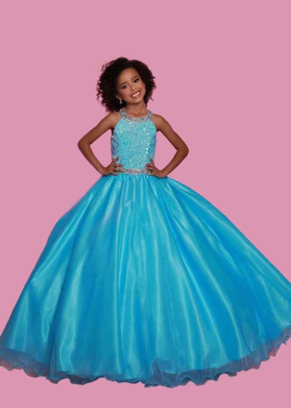 Sugar Kayne C321 Velvet Sequin High neck Girls Pageant Dress ...