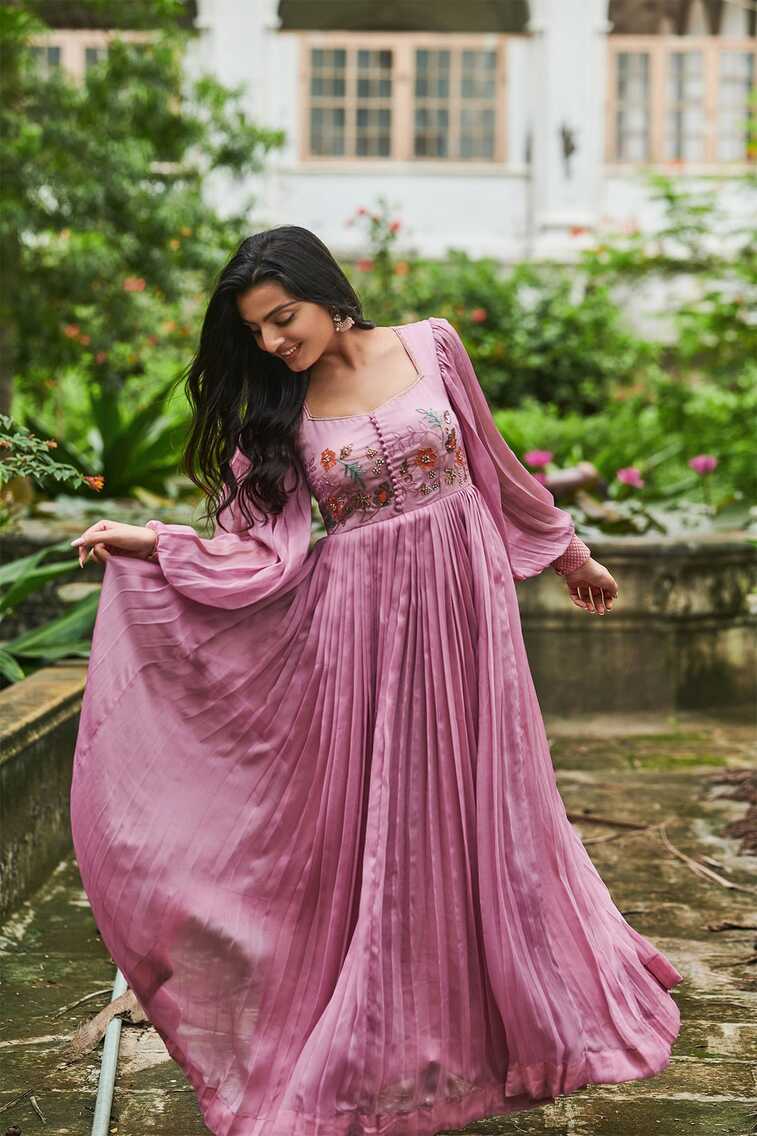 Sugary Pink Long Gown | Embroidery Long Gown Online