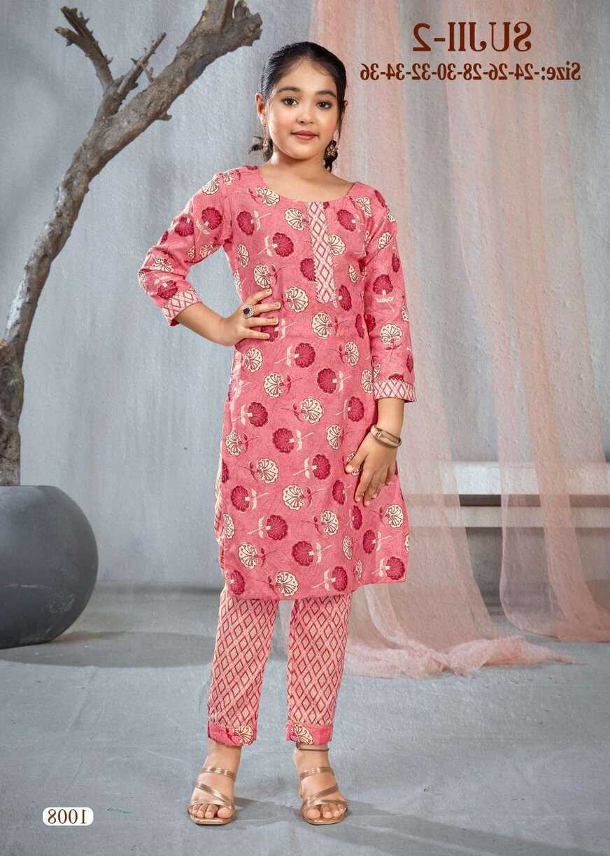 Sujii 2 Rayon Cotton Kids Kurti Pant Wholesale collection in india