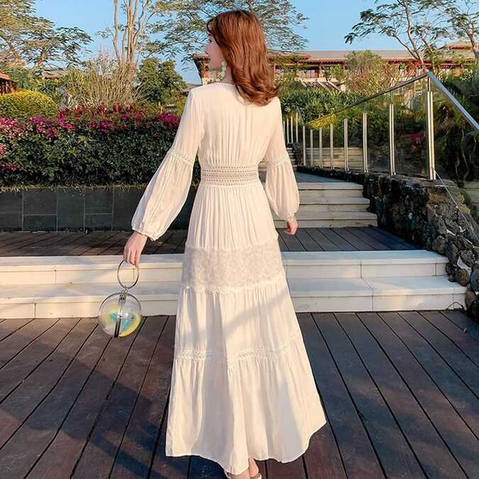 Summer Autumn White Maxi Long Sleeve Dress Women 2022 Long Elegant ...