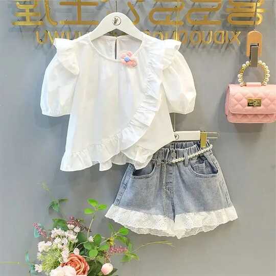 Summer Baby Girl Clothes Set Summer White Short Sleeve Shirt With ...