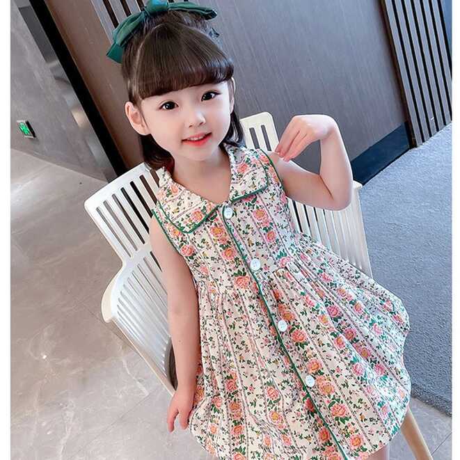 Summer Baby Girl Dress Sleeveless Lapel Floral Princess Dress ...