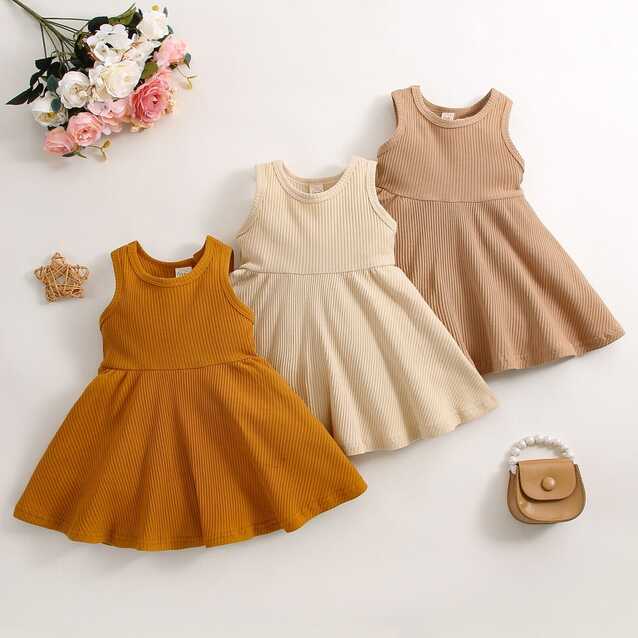 Summer Baby Girl Dresses Girls Strip Vest Dress Solid Color Casual ...