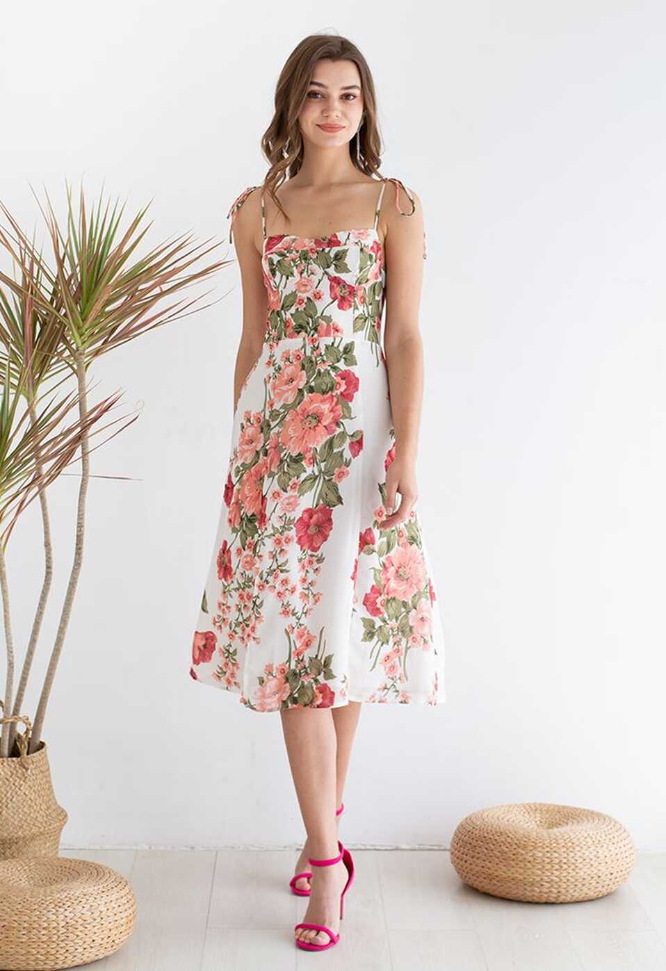 Summer Blossom Coral Floral Printed Cami Dress - Retro, Indie and ...