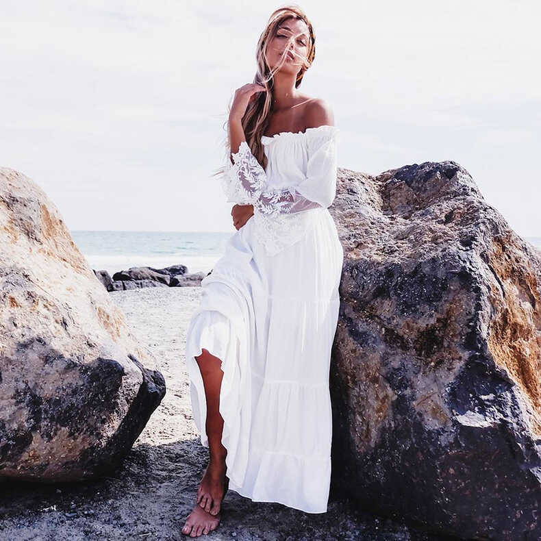 Summer Boho Off Shoulder Long Beach Dress - Bohemian Beach Boutique