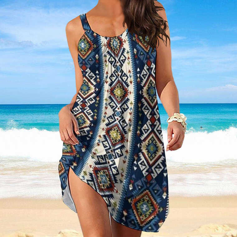 Summer Boho Western Ethnic Printed Sexy Beach Dress Women ...