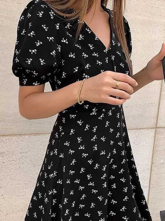 Summer Casual Floral Print Long Dress V Neck Short Sleeve Slit ...