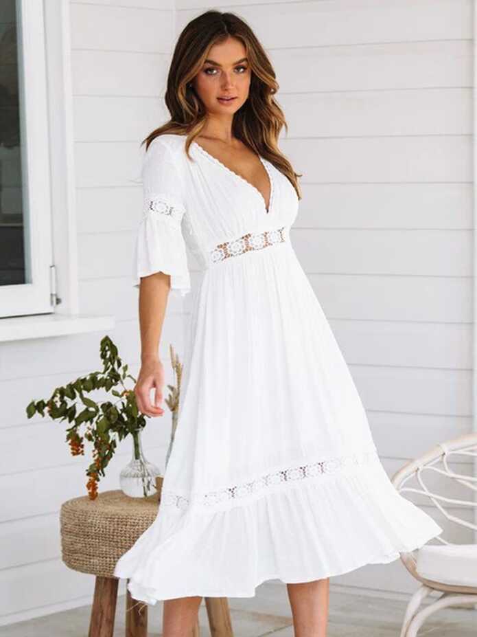 Summer Casual Long Dress Women Boho Elegant White Dress Short ...