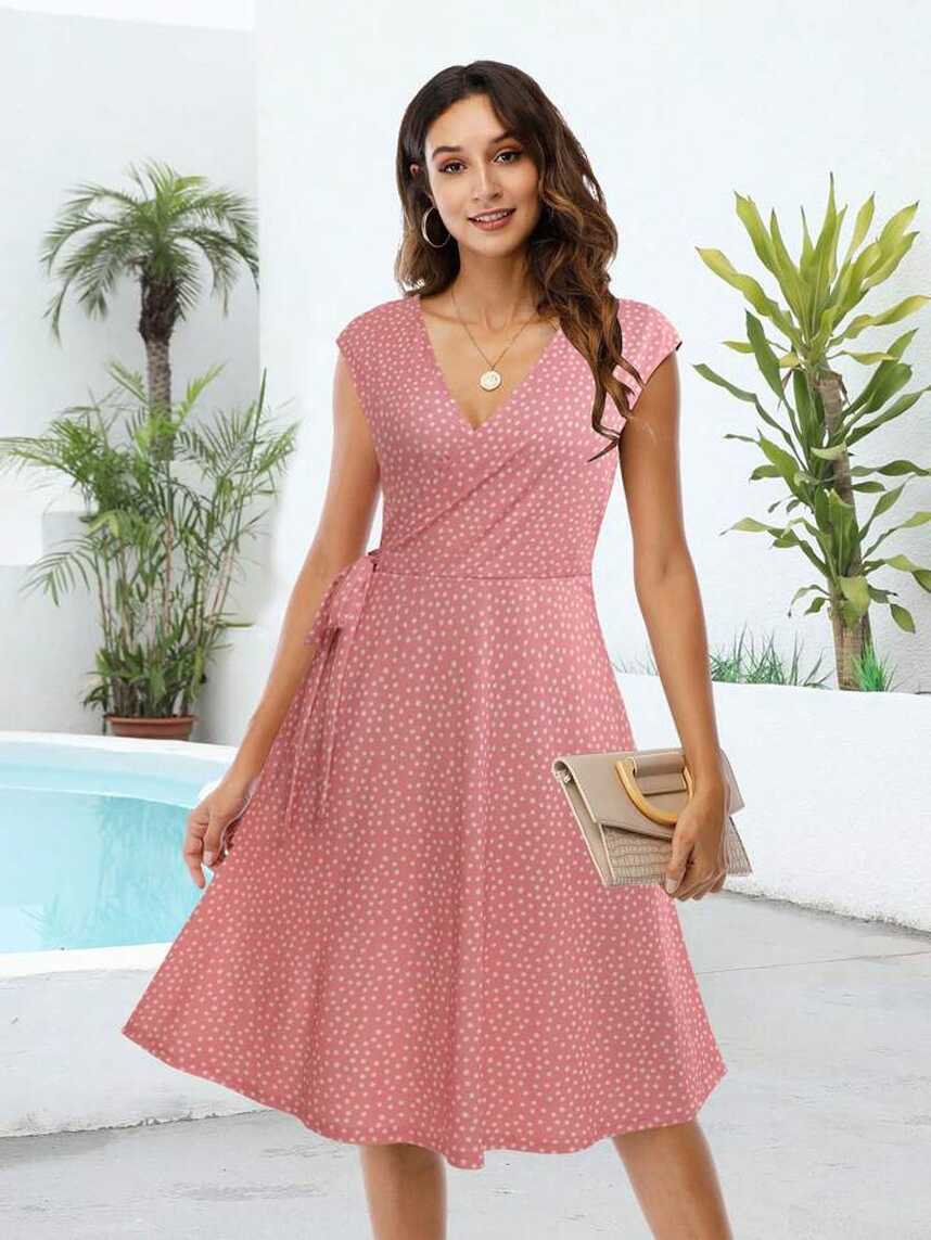 Summer Casual Wrap Swing A-Line Dress Simple Polka Dot Print ...