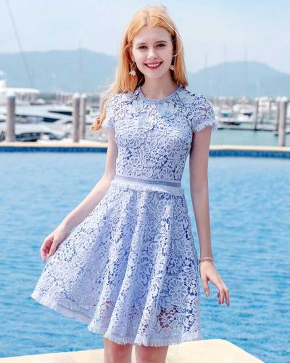 Summer Dress Beachwear Midi Juniors Sky Blue Cute Bohemian Lace ...