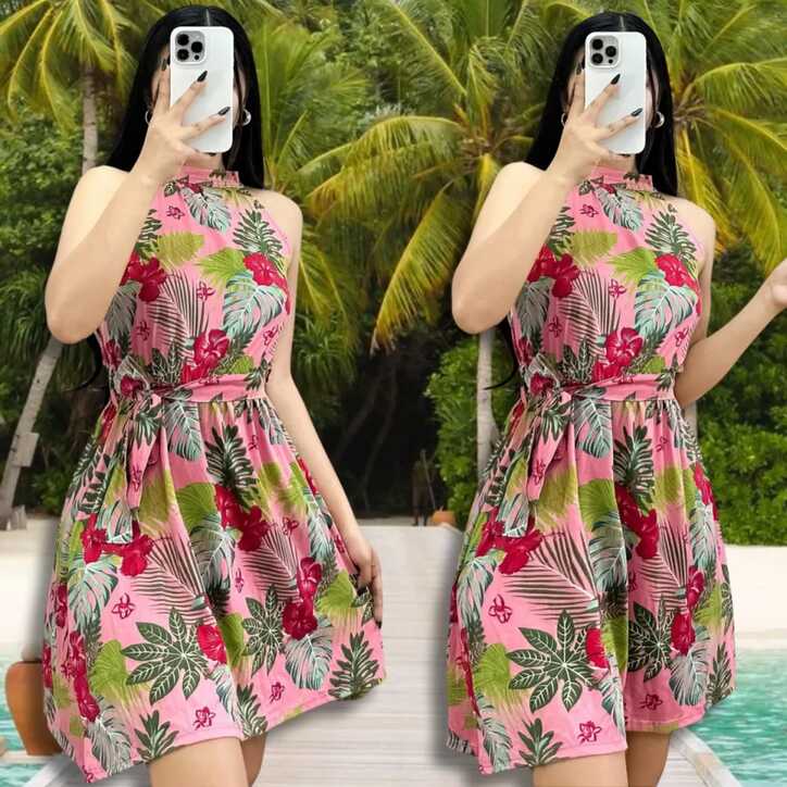 Summer Dress Casual Sleeveless Belted Waist For Womens Floral ...