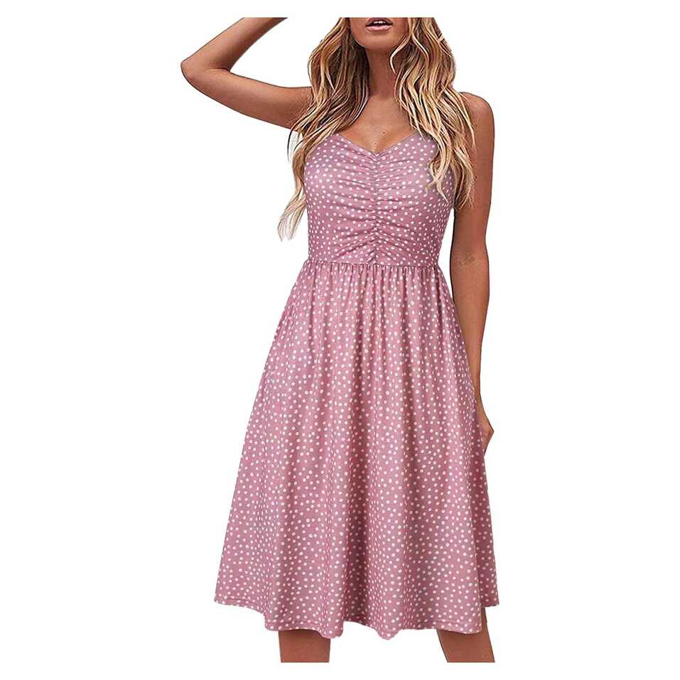 Summer Dress Women&#39;s Floral Pattern Knee-Length Cleavage V-Neck ...