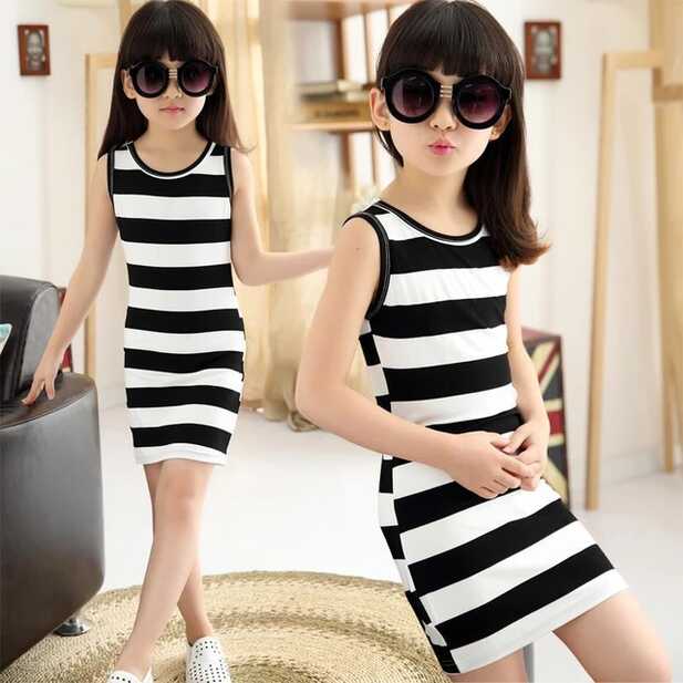 Summer Dress for Girls Casual Black Striped Cotton Children ...