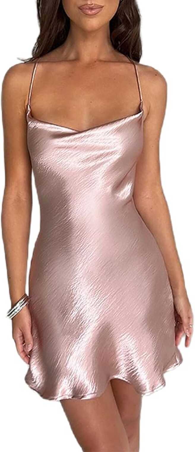 Summer Dress for Women Satin Mini Dress Low Cut A-line Sexy ...