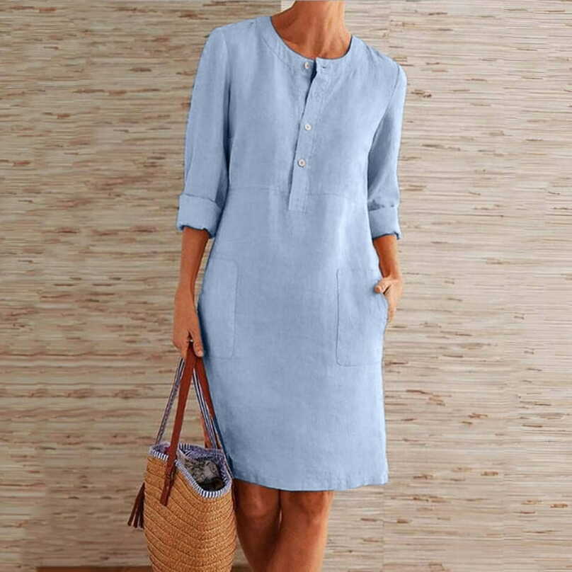 Summer Dress for Women Women&#39;S Round Neck Knee-Length Linen Dress ...