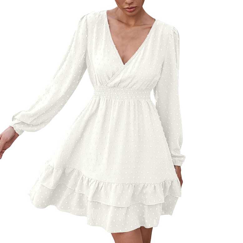 Summer Dresses For Women 2023 Beach White Sweet Cute V Neck Ruffle ...