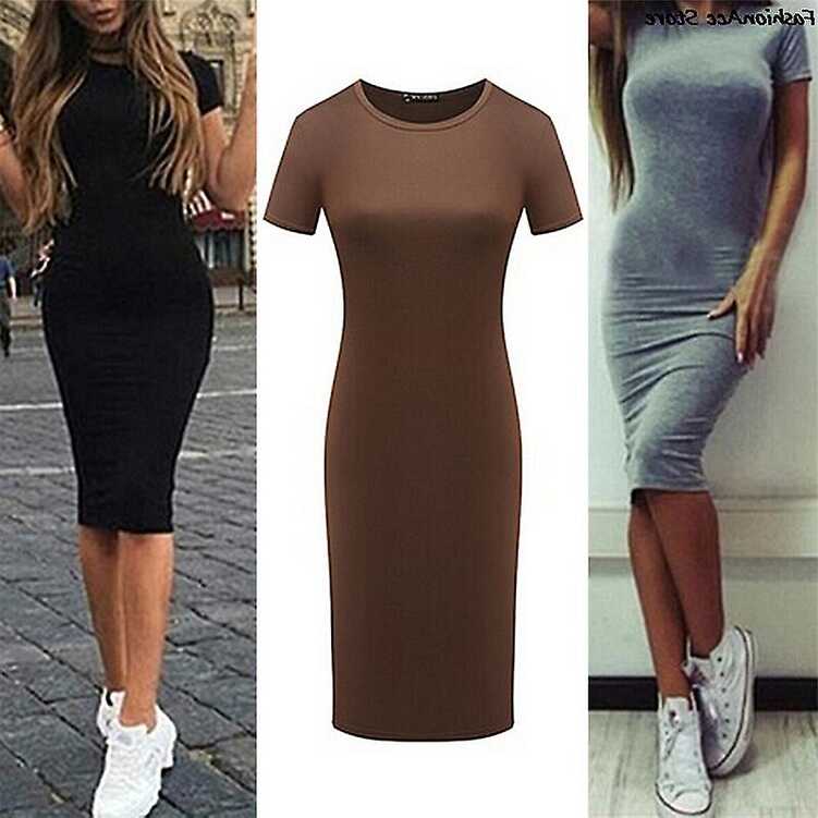 Summer Dresses Women Knee-length Skinny Office Dress Short Sleeve ...