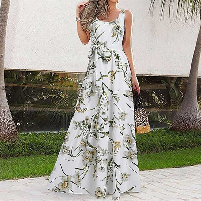 Summer Dresses for Women with Floral Print Sleeveless Long Dress ...