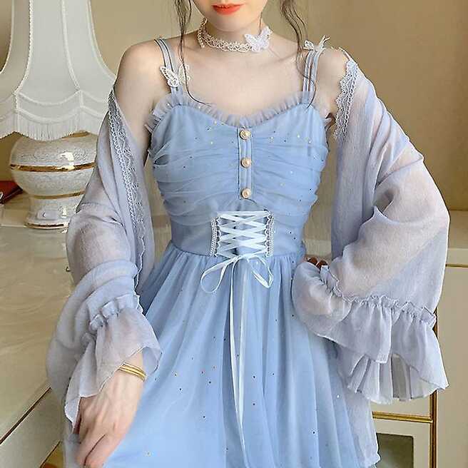 Summer Fairy Elegant Dress Women Princess High Waist Sweet Strap ...