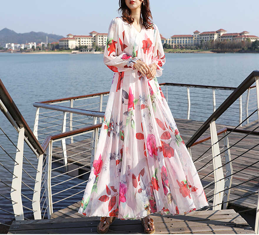 Summer Floral Chiffon Dress Women Custom Plus Size Loose Fitting ...