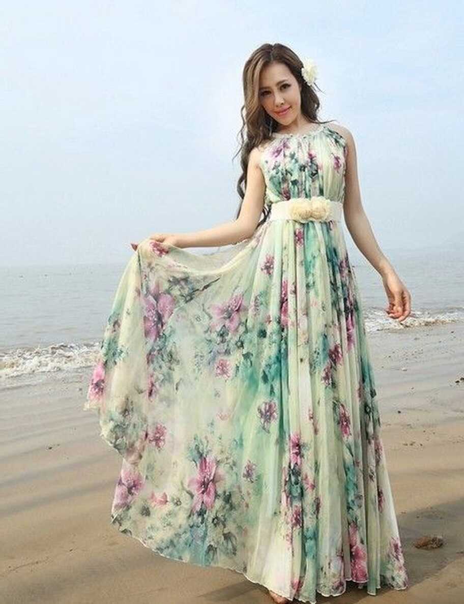 Summer Floral Long Beach Maxi Dress Lightweight Sundress Plus Size ...