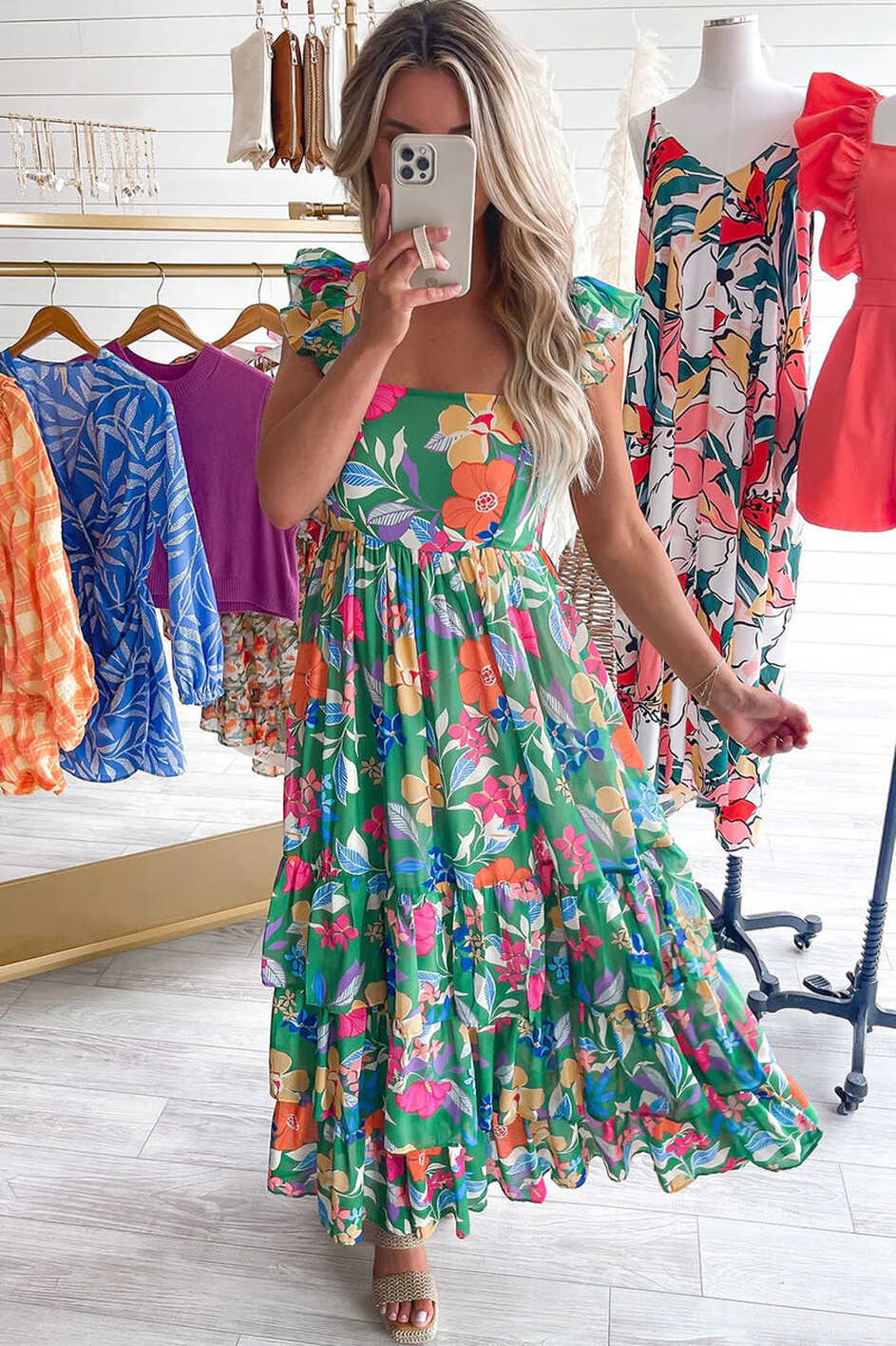 Summer Floral Print Ruffle Sleeveless Tiered Maxi Dress – LURE ...