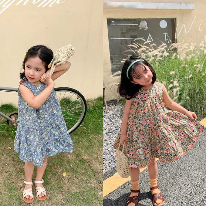 Summer Girls Dress Sweet Princess Vestidos Flower Pleated Short ...