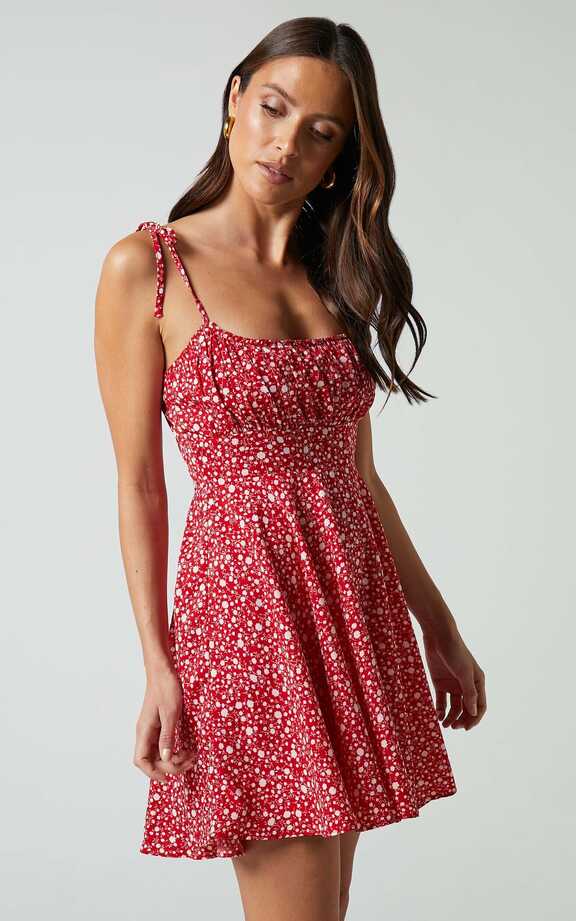 Summer Jam Mini Dress - Strappy Slip Dress in Red Floral Print ...