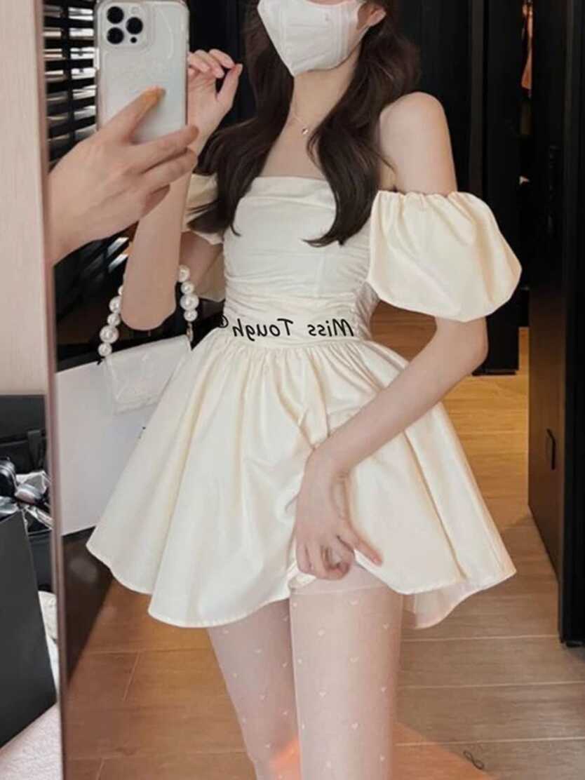 Summer Kawaii Elegant Mini Dress Women Korean Fashion Backless ...