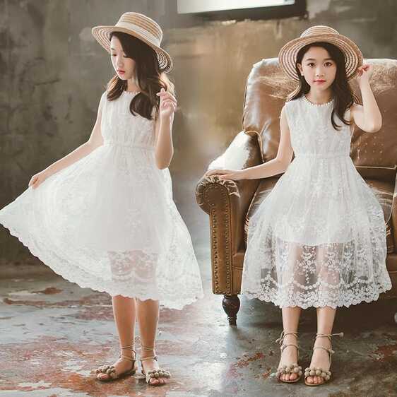 Summer Lace Sleeveless Dresses For Girls 3-12 Years Brief ...