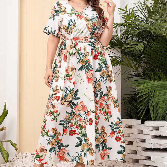 Summer Maxi Dress for Women 2023 Print Plus-Size Dress V-Neck ...