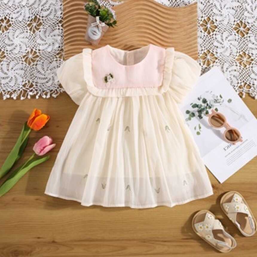 Summer New Simple Solid Color Short Sleeved Baby Girl Dress ...