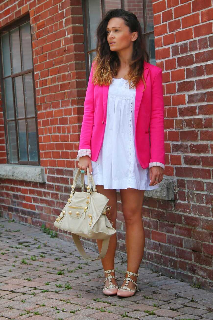 Summer Outfit: White Dress &amp; Hot Pink Blazer