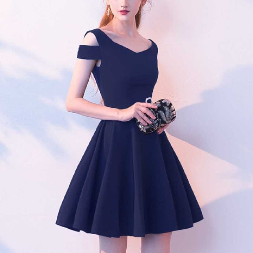 Summer Slim Party Banquet Dress Birthday Party Dress, Size:M(Navy)