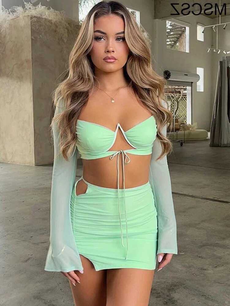 Summer Two Piece Set For Women Crop Top And Mini Skirt Set Sexy ...