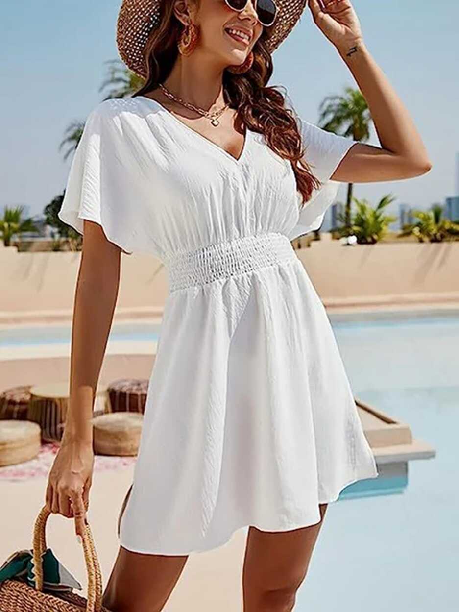 Summer White Beach Dress Women Boho Mini Dress Female Solid Loose ...