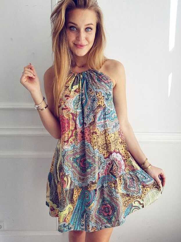 Summer Women Boho Sleeveless Printed Short Dress - TD Mercado ...