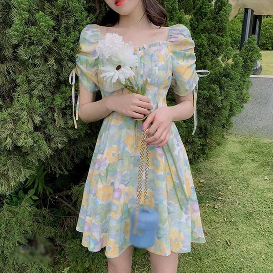 Summer Women Floral Printed Dress Korean Style Sweet Cute Fashion ...