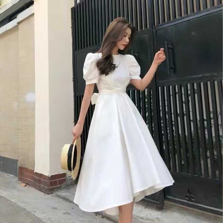 Summer Women Retro Simple Fashion Chic Solid Color Long Midi ...