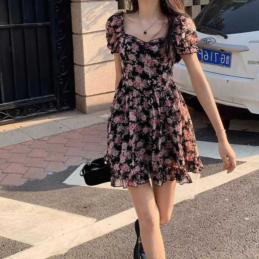 Summer mini floral dress puff sleeves dress for women korean style | Lazada  PH