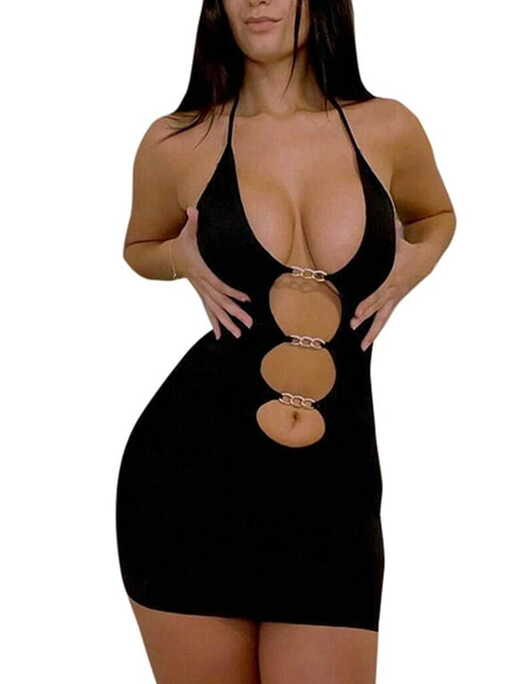 Sunisery Women&#39;s Hollow Out Bodycon Dress Black Halter Neck ...