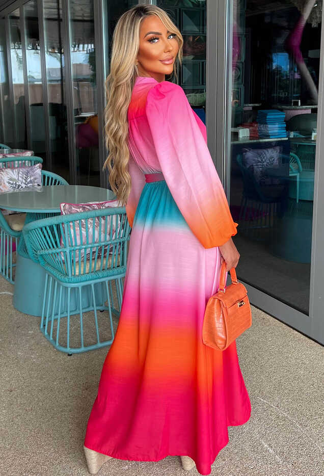 Sunset Sky Pink Ombre Long Sleeve Maxi Dress | Pink Boutique ...