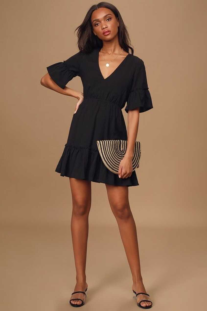 Sunshine Daydream Black Short Sleeve Cutout Mini Dress