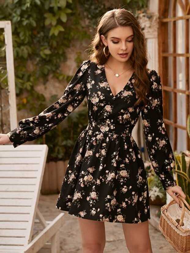 Surplice Neck Floral Dress