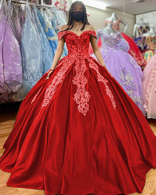 Sweet 15 16 Dress Princess Satin Beaded Prom Party Quinceanera ...