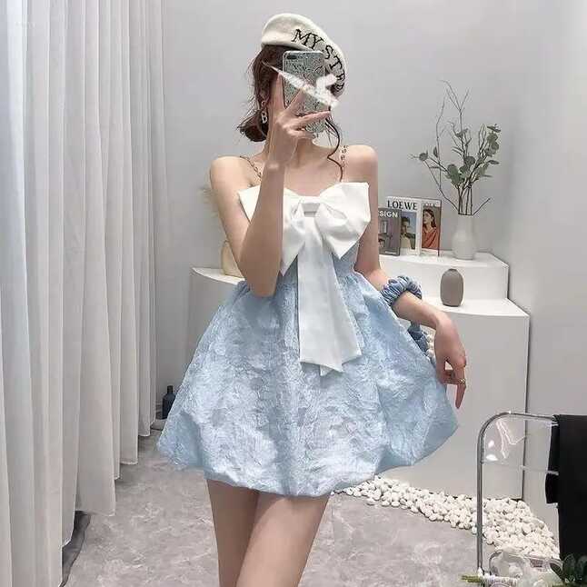 Sweet Bow Sleeveless Dress: Cute Korean Fashion For College ...