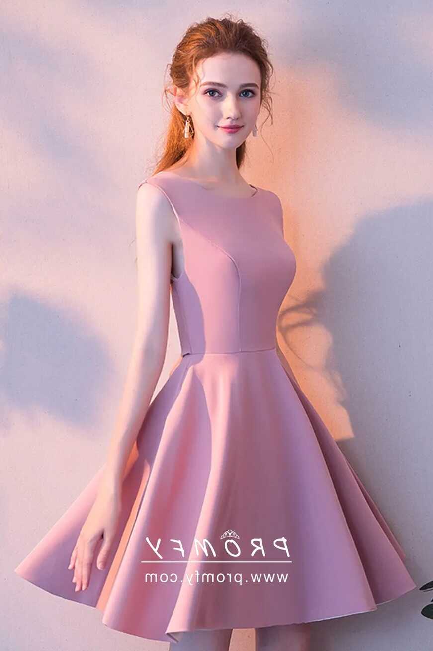 Sweet Candy Pink Satin Short Cocktail Party Dress - Promfy