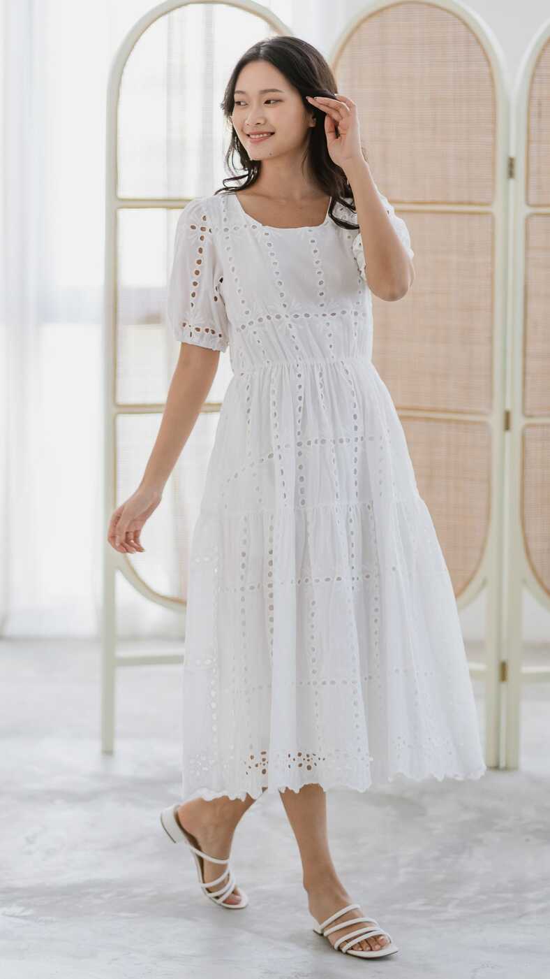 Sweet Disposition Broderie Dress in White [ONLINE ONLY] - First Stitch