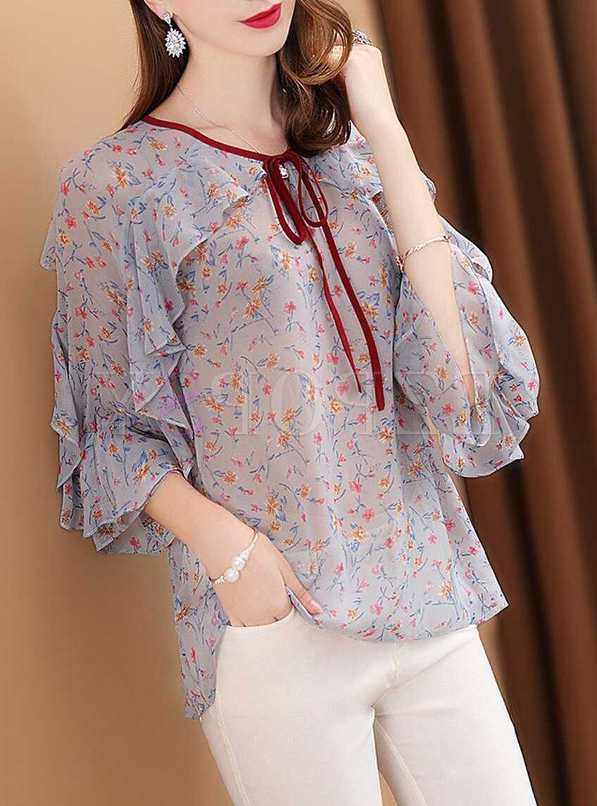 Sweet Floral Print Lacing Blouse | Women blouses fashion, Sleeves ...