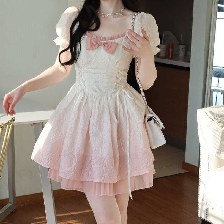 Sweet Girls Bowknot Princess A-Line Dress Japanese Cute Lolita ...